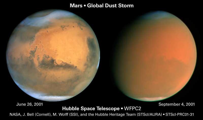 Hubble image showing global dust storm