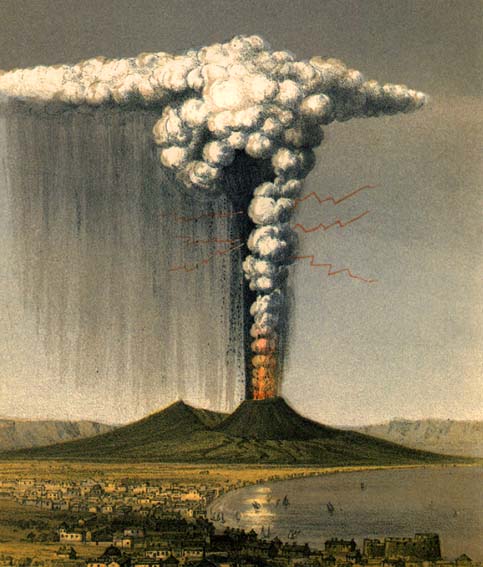 1822 artist rendition of Eruption of Vesuvius, depicting what the AD 79 eruption may have looked like.