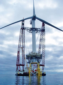 Installation of a wind turbine in the Beatrice Field off Scotland's northeast coast.