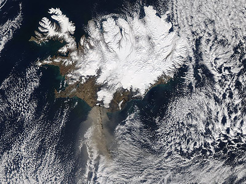 Ash plume from Eyjafjallajökull Volcano, taken by the Aqua Satellite on the 14 April 2010 