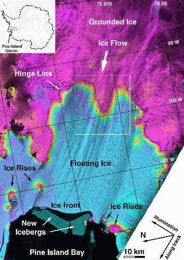 Image from NASA radar interferometry studies of Pine Island Glacier
