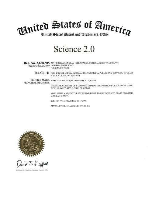 Science 2.0 registered trademark USPTO