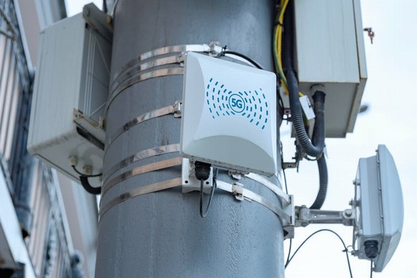 A 5G antenna module on a mast A 5G antenna module on a mast