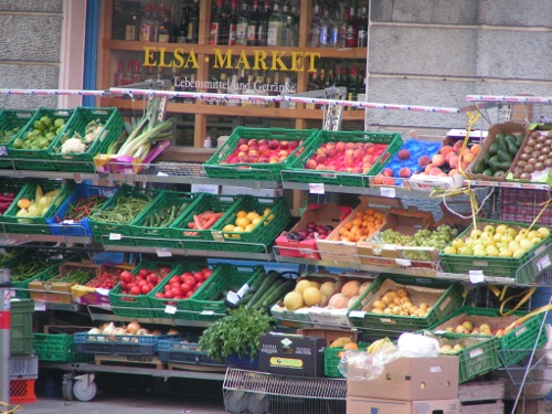 A produce shop in Basel Switzerland