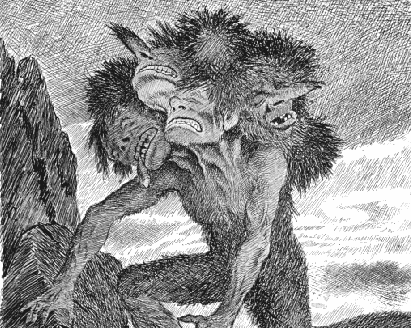 N-headed troll - The dying troll by Theodor Kittelsen