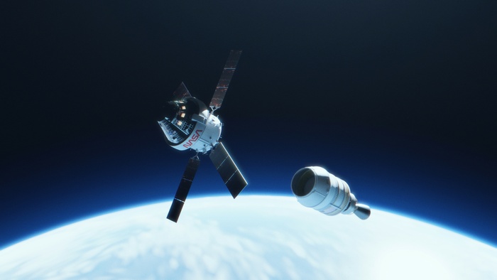 Artist’s concept of Artemis-1 upper stage separation. Artist’s concept of Artemis-1 upper stage separation.