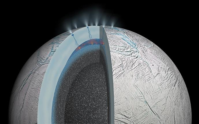 cutaway view of Saturn's moon Enceladus