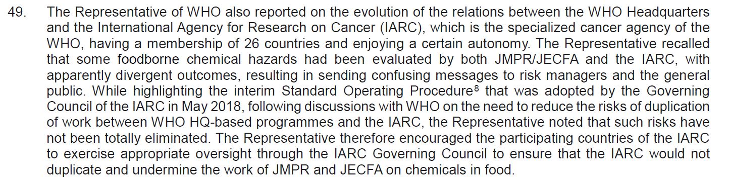 FAO/WHO Codex Alimentarius Meeting Suggests Rogue Activist Group IARC Be Reined In