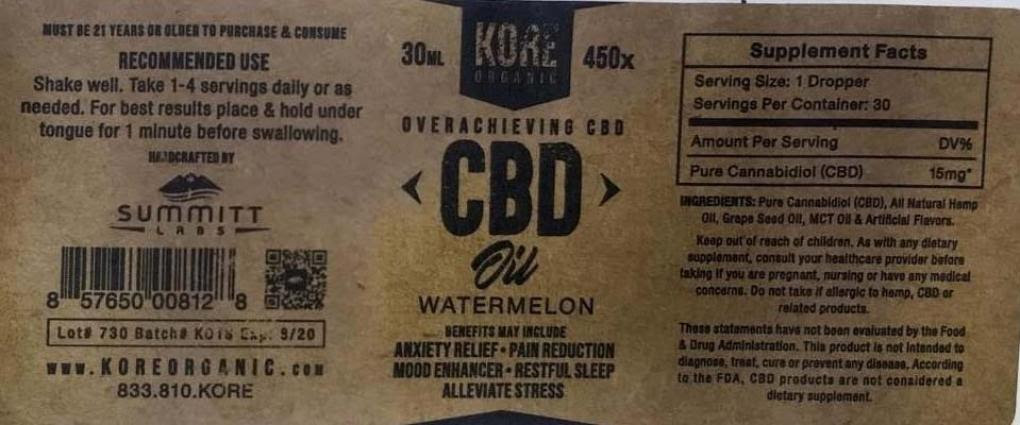 KORE ORGANIC Watermelon CBD Oil Tincture - Now With More Lead!