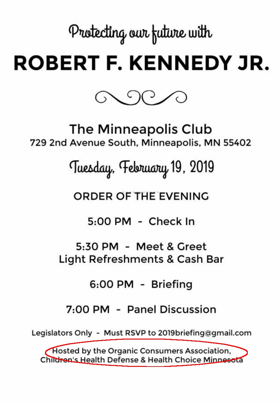 Organic Consumers Association Sponsors Anti-Vaccine Meeting With Robert F. Kennedy, Jr.