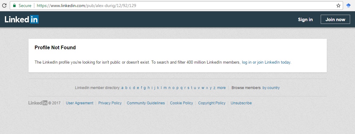 no such LinkedIn profile found