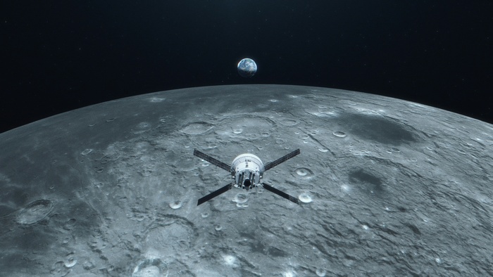 Artist’s impression of Orion at the Moon. Artist’s impression of Orion at the Moon.
