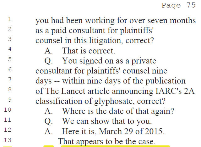 signed on as litigation consultant in week of lancet